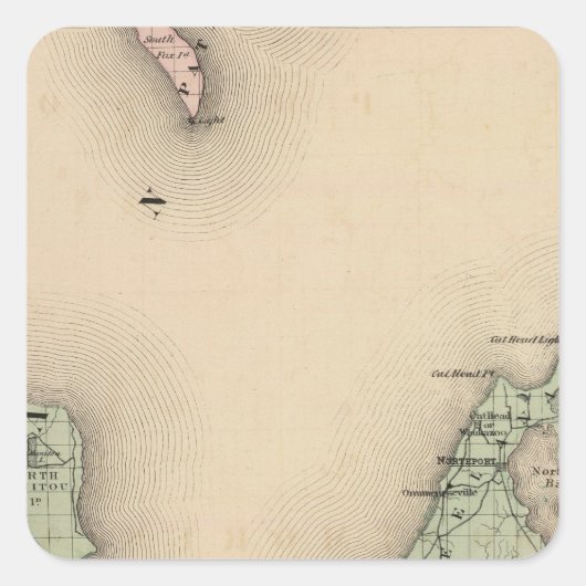 Kaart van Leelanau County, Michigan Vierkante Sticker (Voorkant)