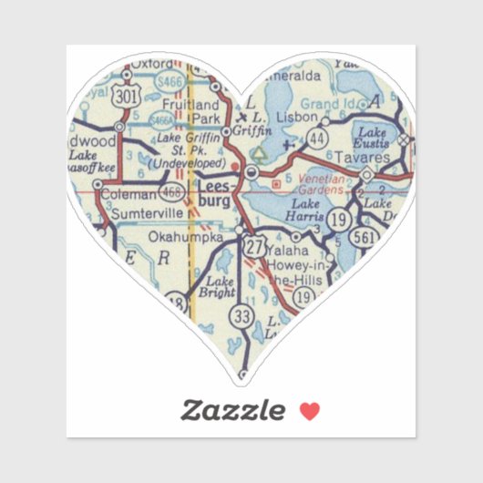 kaart van Leesburg Florida Sticker (Vel)