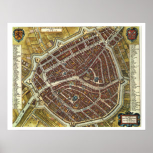 kaart van Leiden Poster
