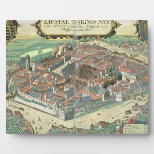 Kaart van Leipzig uit "Civitates Orbis Terrarum" d Fotoplaat