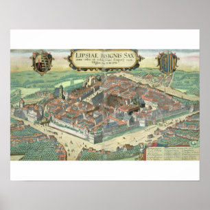 Kaart van Leipzig uit "Civitates Orbis Terrarum" d Poster