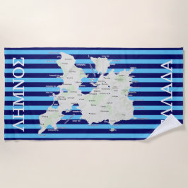 Kaart van Lemnos in het Grieks Strandlaken