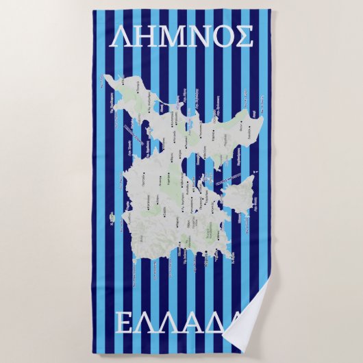 Kaart van Lemnos in het Grieks Strandlaken (Voorkant)