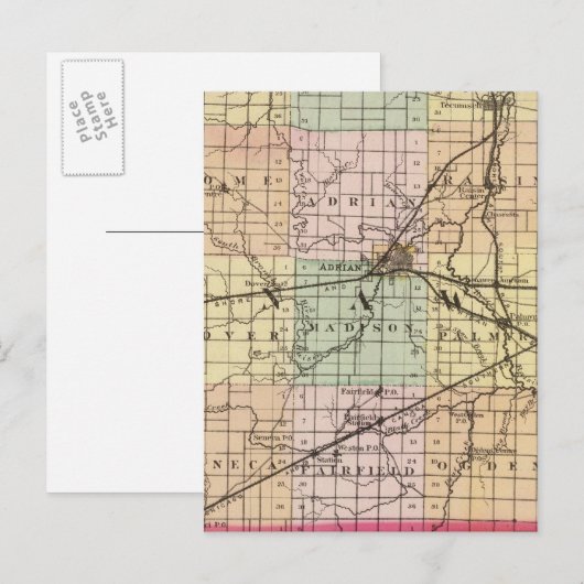 Kaart van Lenawee County, Michigan (Voorkant / Achterkant)