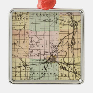Kaart van Lenawee County, Michigan Metalen Ornament