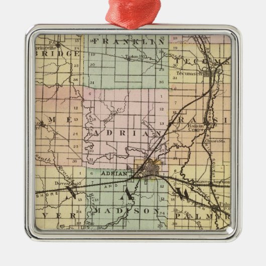 Kaart van Lenawee County, Michigan Metalen Ornament (Voorkant)
