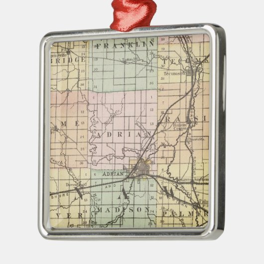 Kaart van Lenawee County, Michigan Metalen Ornament (Links)