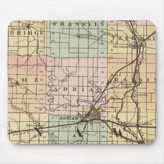 Kaart van Lenawee County, Michigan Muismat (Voorkant)
