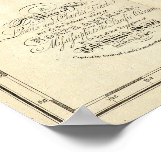 Kaart van Lewis en Clark's Track Poster (Hoek)