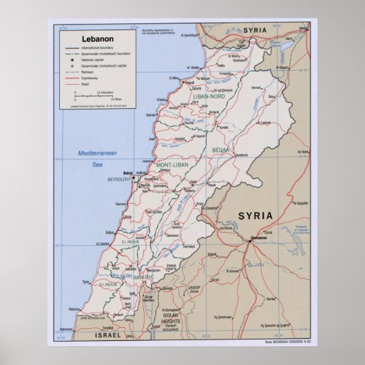 Kaart van Libanon (2002) Poster (Voorkant)