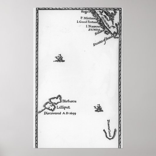 Kaart van Lilliput en Blefuscu Poster (Voorkant)