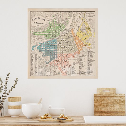  kaart van Lima Peru (1872) Poster (Keuken)