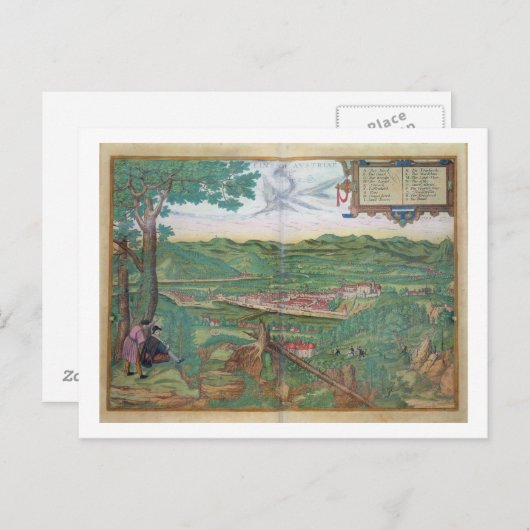 Kaart van Linz, van "Civitates Orbis Terrarum" doo (Voorkant / Achterkant)