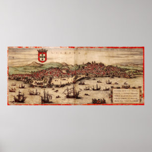  kaart van Lissabon Portugal (1572) Poster