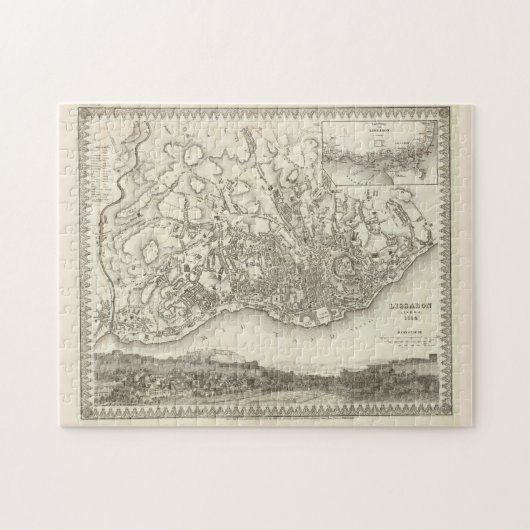  kaart van Lissabon Portugal (1844) Legpuzzel (Horizontaal)