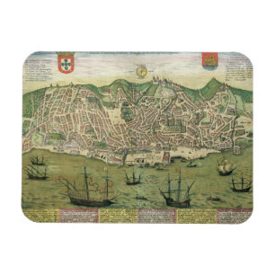 Kaart van Lissabon, van "Civitates Orbis Terrarum" Magneet
