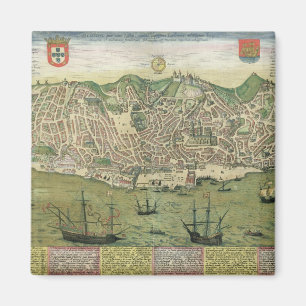 Kaart van Lissabon, van "Civitates Orbis Terrarum" Magneet