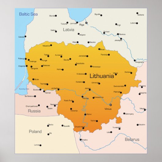 Kaart van Litouwen Poster (Voorkant)