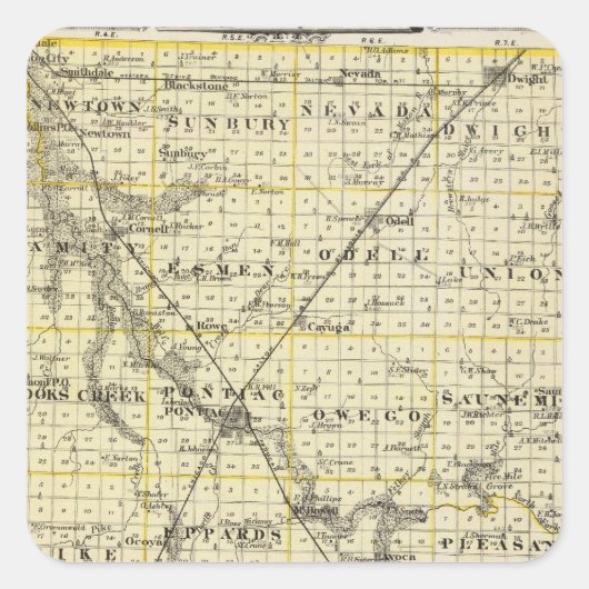 Kaart van Livingston County en Pontiac Vierkante Sticker (Voorkant)