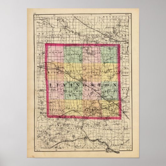 Kaart van Livingston County, Michigan Poster (Voorkant)