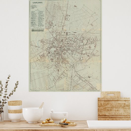  kaart van Ljubljana Slovenië (1910) Poster (Keuken)