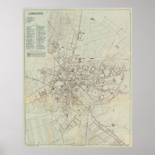  kaart van Ljubljana Slovenië (1910) Poster