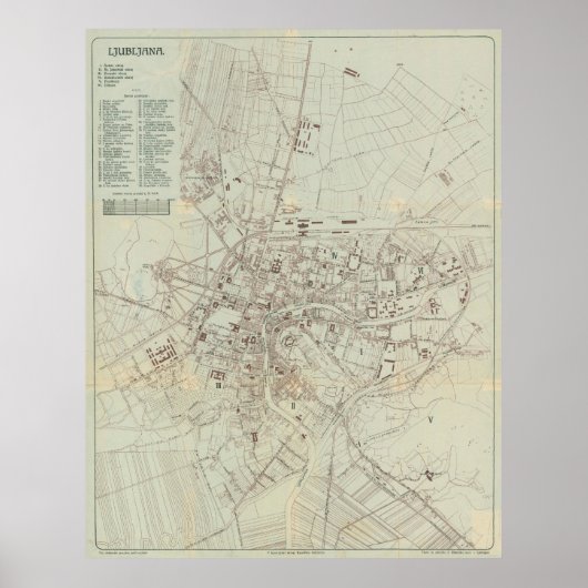 kaart van Ljubljana Slovenië (1910) Poster (Voorkant)