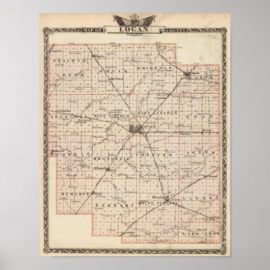 Kaart van Logan County Poster (Voorkant)