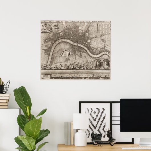 kaart van Londen (1693) Poster (Thuiskantoor)