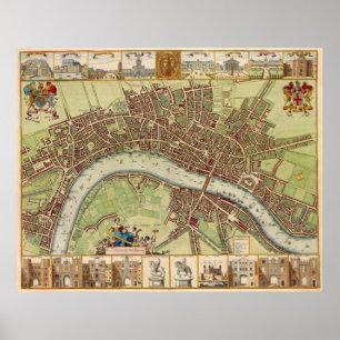  kaart van Londen (17e eeuw) Poster