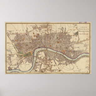  kaart van Londen (1807) Poster