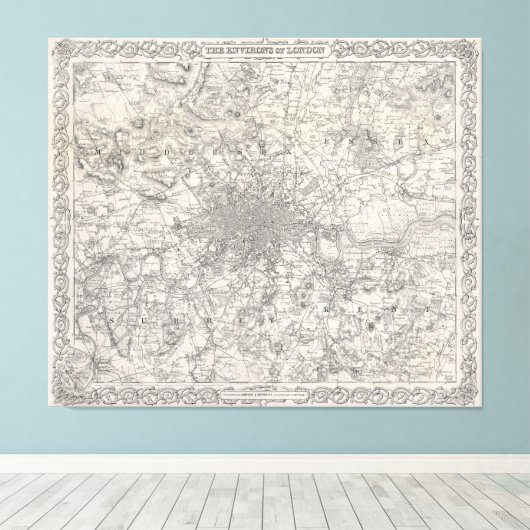 kaart van Londen (1855) Canvas Afdruk (Insitu (Houten vloer))