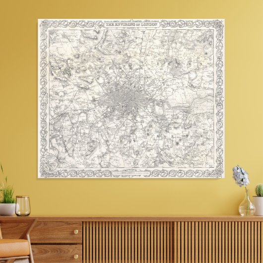  kaart van Londen (1855) Canvas Afdruk (Insitu (Woonkamer))