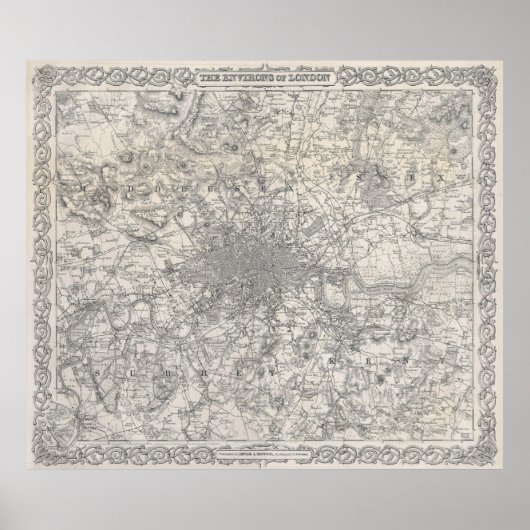 kaart van Londen (1855) Poster (Voorkant)