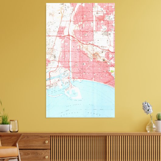  kaart van Long Beach California (1964) 2 Canvas Afdruk (Insitu (Woonkamer))