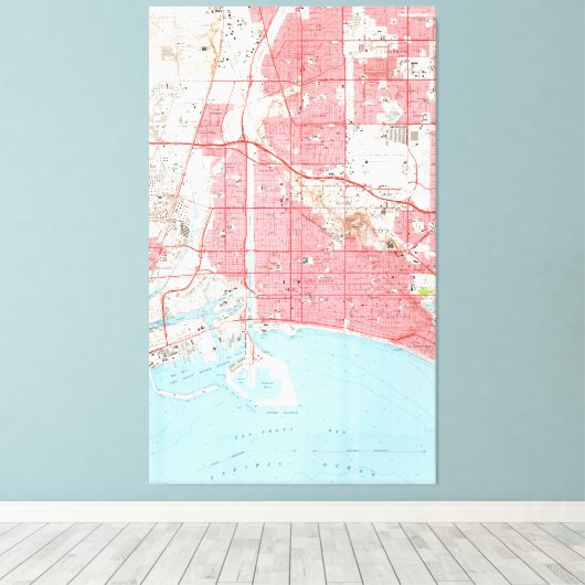  kaart van Long Beach California (1964) 2 Canvas Afdruk (Insitu (Houten vloer))