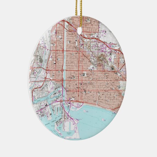  kaart van Long Beach California (1964) Keramisch Ornament (Rechts)