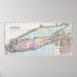 kaart van Long Island (1880) Poster