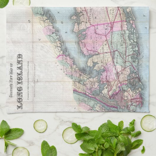  kaart van Long Island (1880) Theedoek (Gevouwen)