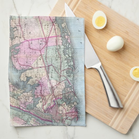  kaart van Long Island (1880) Theedoek (Quarter Fold)