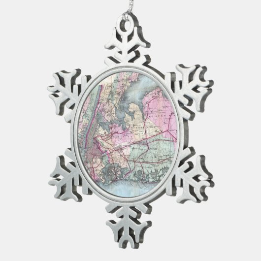  kaart van Long Island (1880) Tin Sneeuwvlok Ornament (Rechts)