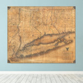  kaart van Long Island en Connecticut (1815) Canvas Afdruk (Insitu (Houten vloer))
