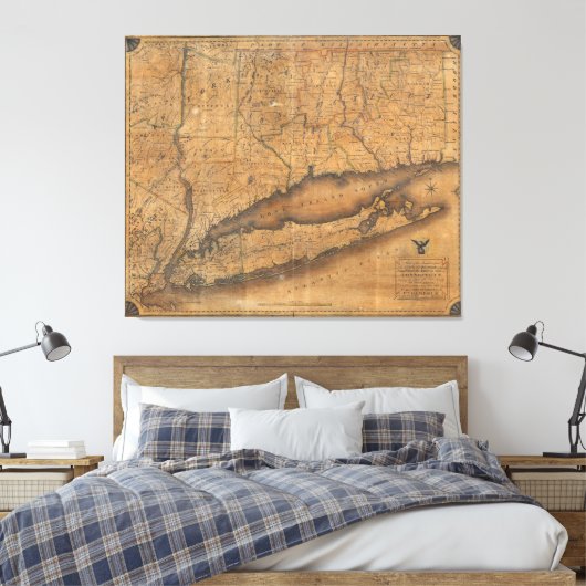  kaart van Long Island en Connecticut (1815) Canvas Afdruk (Insitu (Slaapkamer))