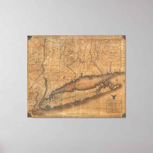  kaart van Long Island en Connecticut (1815) Canvas Afdruk (Voorkant)
