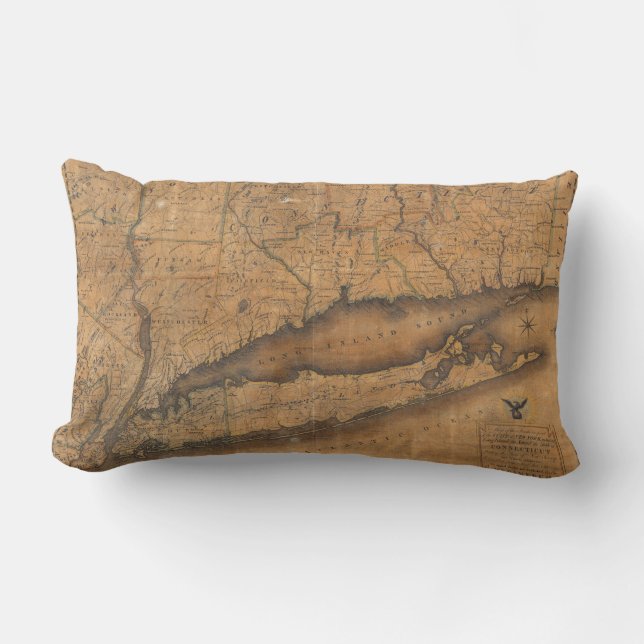  kaart van Long Island en Connecticut (1815) Kussen (Voorkant)