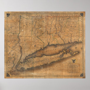  kaart van Long Island en Connecticut (1815) Poster