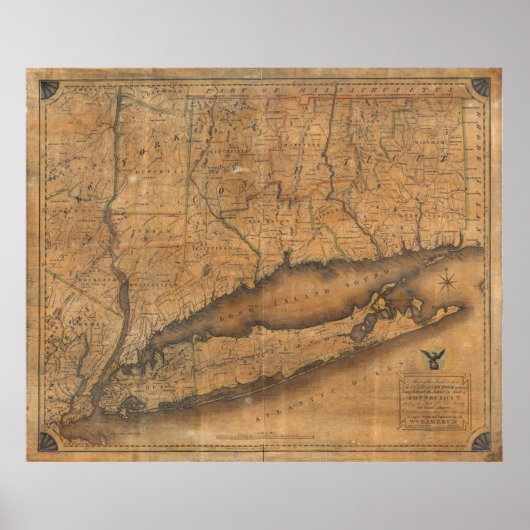 kaart van Long Island en Connecticut (1815) Poster (Voorkant)