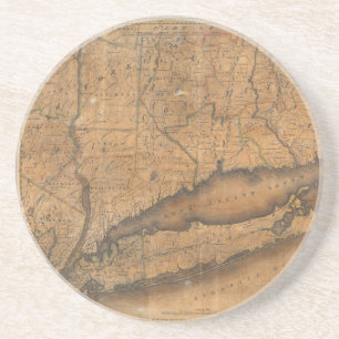 kaart van Long Island en Connecticut (1815) Zandsteen Onderzetter