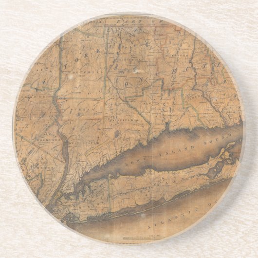 kaart van Long Island en Connecticut (1815) Zandsteen Onderzetter (Voorkant)