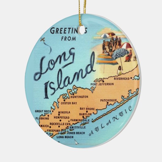  kaart van Long Island Keramisch Ornament (Links)